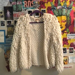 Boho White Shaggy Loop Cardigan